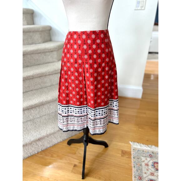 Charter Club Red Nautical Anchor Printed A-Line Knee Length Skirt - Picture 1 of 7